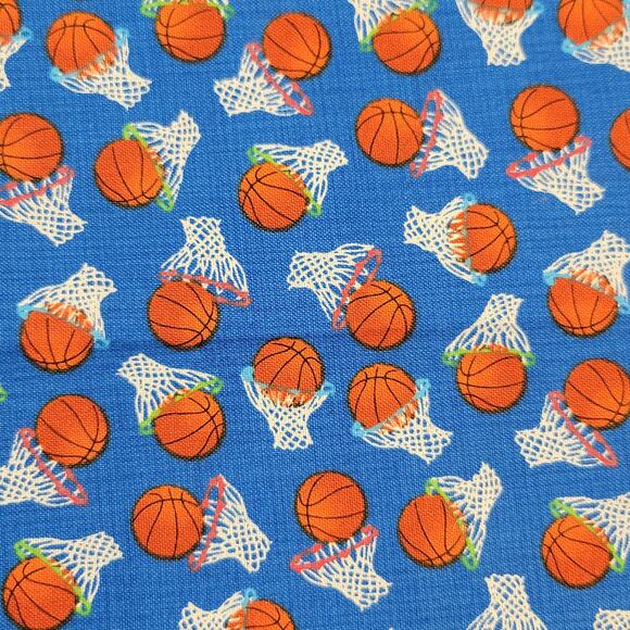 Basketball Fabric 30x44 Hi-Fashion Cotton Sports Balls Hoops Blue Quilting Craft - Picture 1 of 11